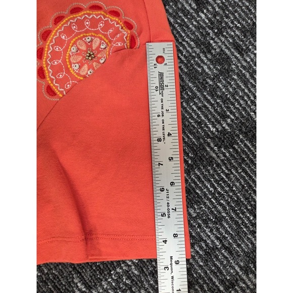 Alfred Dunner Womens XL Orange Short Sleeve Top Embroidered Floral Keyhole Neck - Picture 7 of 9